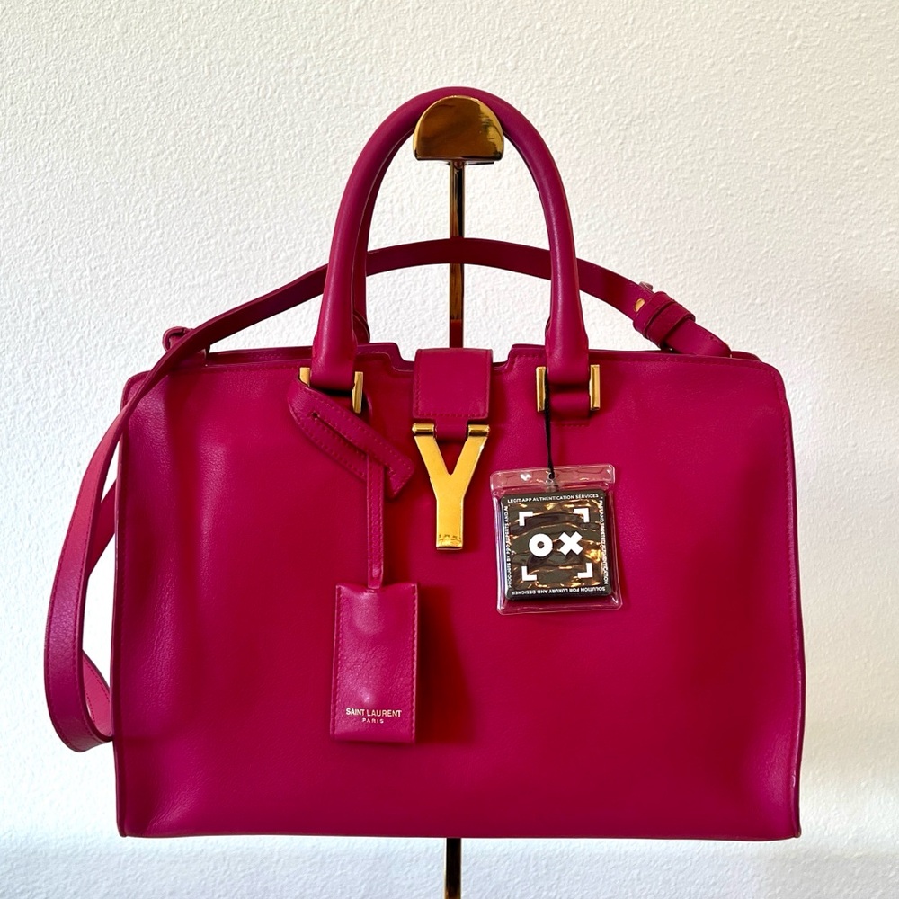 Saint Laurent YSL Chyc Cabas Small Leather Bag Pink Fuschia